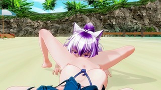 3d Hentai Yuri Školačky se baví na pláži