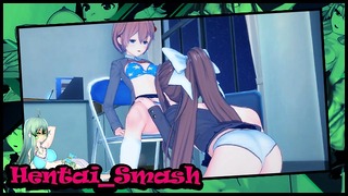 Sayori neukt Monika met een Strapon in de nachtclubflat - Doki Literatuurclub Hentai.