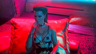 Лесбиянка с большими сиськами Cyberpunk 2077 трахает Мередит Стаут!