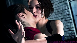 Resident Evil : Claire & Jill Lesbian Kissing Kamadevasfm