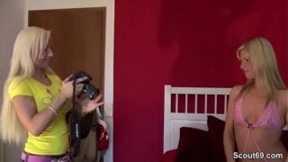 German Female Agent In Real Lesbian Casting With Skinny Teen