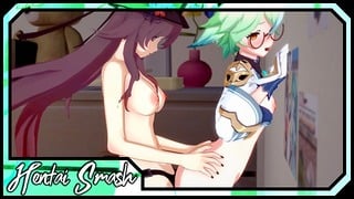 Hu Tao Fucks Sucrose Hard With A Strapon – Genshin Impact Lesbian Hentai