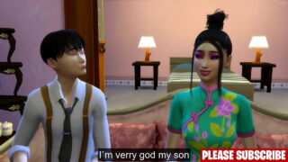 La belle-mère et la belle-fille lesbiennes japonaises incitent leur beau-fils à les regarder pendant qu'ils font l'amour, puis il les rejoint également