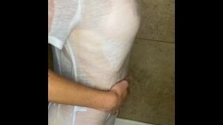 Sexy Milf Showering After Morning Threesome With Stranger. Risky No Birth Control Creampie Clean Up