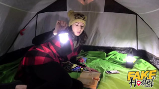 Fake Hostel Happy young camper seduced by big tits lesbian m