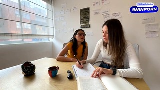 My lesbian neighbor is a teacher and she is going to help me solve my homework