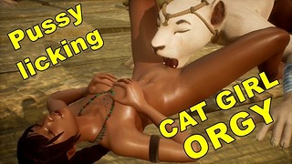Furry Lesbian ORGY with Cat Girls and Harem Girls – scene from Tribute to the Fertility King – Seaso