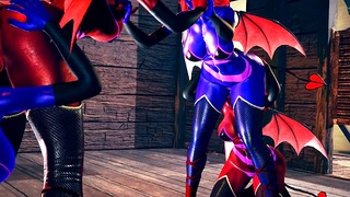 Red VS Blue Succubus lesbian Foursome