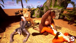 Lesbian orgy of furry girls end up cumming in jets in Wild Life sex
