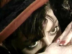 Horny bitches fucking with strapon in hot lesbian orgy