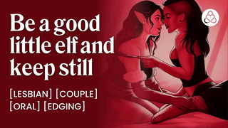 Lesbian couple double dildo orgasm | Elf cosplay lingerie fantasy | ASMR pussy licking