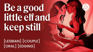 Lesbian couple double dildo orgasm  Elf cosplay lingerie fantasy  ASMR pussy licking
